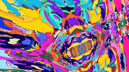 Abstract background, colorful psychedelic fluid shape, doodle for Art and Music, New Year Festival 2025