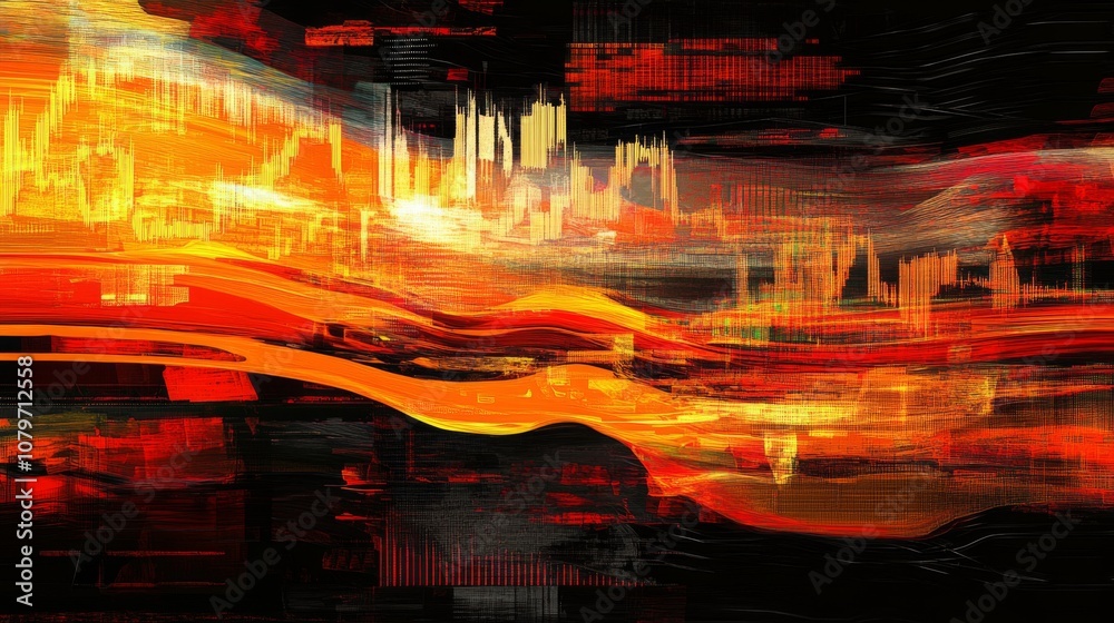 Leinwandbilder abstract digital artwork of flowing colors in red, orange, and black with dynamic patterns represent