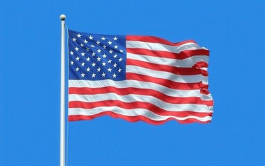 Obraz premium A photo of the American flag on a blue background, with plenty of copy space on the right for text or design. 