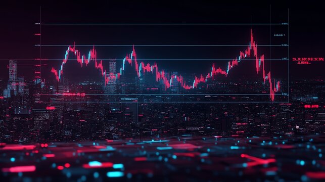 Illustrate a market trend projection, using bold lines and shaded growth areas on the chart - Powered by Adobe