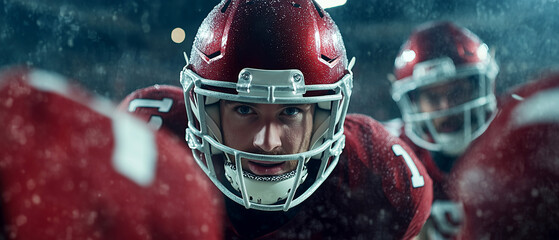 Intense football players ready for action on the field