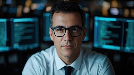 Fototapeta premium Chief Engineer Working Concept. Creative Engineer in a High-Tech Office Environment