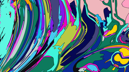 Abstract background, colorful psychedelic fluid shape, doodle for Art and Music, New Year Festival 2025