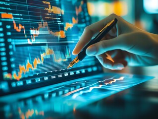Illustrate a predictive model for market trends, using welllabeled graphs and arrows
