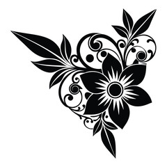 Detailed Black Floral Corner Silhouette Vector Design