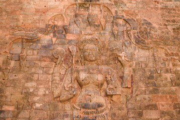 Bas-relief sculpture at Kravan temple, Siem Reap, Cambodia.