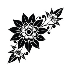 Fototapeta premium Black corner floral design, the floral simple, easy, clear shape vector line art illustration