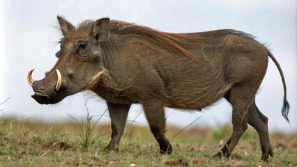 Fototapeta premium Minimalist Warthog Clip Art for Kids' Book Illustrations with Thick Outlines on White Background