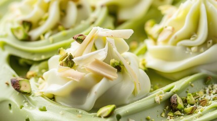 A smooth, creamy ice cream topped with crunchy nuts, offering a perfect contrast of textures, blending rich sweetness with a satisfying crunch for a delightful treat.