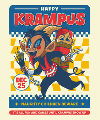 Happy Krampus  Retro Cartoon Illustration Design