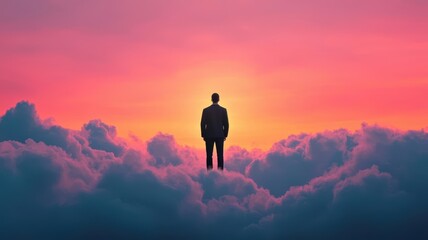 Fototapeta premium A cloudy sky with a single ray of light shining on a person, symbolizing the resilience and support needed for depression recovery