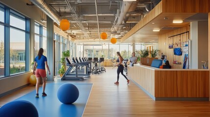 Naklejka premium Modern Fitness Center with Bright Interior