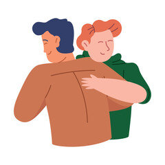 men friends hugging characters