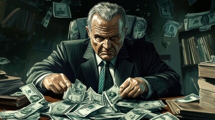An office man with a corrupt business worth billions background wallpaper AI generated image