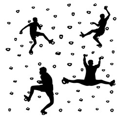 silhouette of four male rock climbing athletes rear view vector