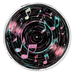 A graceful vinyl record spinning with animated musical notes is perfect for musicthemed projects, backgrounds, and artistic designs to add a touch of vibrancy and retro feel