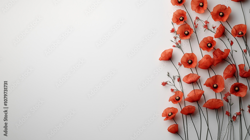 Aufkleber natural arrangement of vibrant red poppies with delicate stems, creating soft and serene atmosphere.
