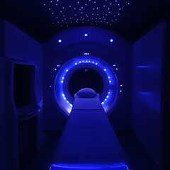Fototapeta premium An MRI machine in a dark room with lights 