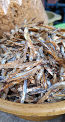 close up of raw dried fish in a traditional market
