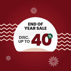 White Circle Peel Sticker for Year End Sale on Red Gradient Background