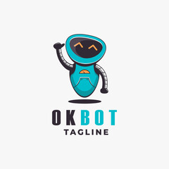 Simple cute robot cartoon mascot logo vector illustration on white background