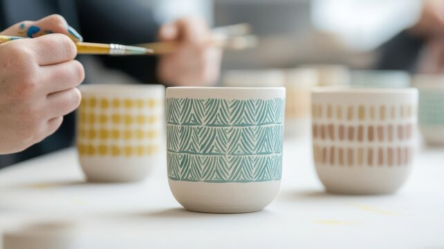 a pottery painting workshop, decorating ceramics with colorful designs   pottery painting, creative bonding, fun