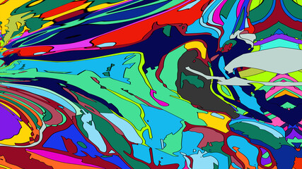 Obraz premium Abstract background, colorful psychedelic fluid shape, doodle for Art and Music, New Year Festival 2025