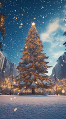 christmas tree and snow
