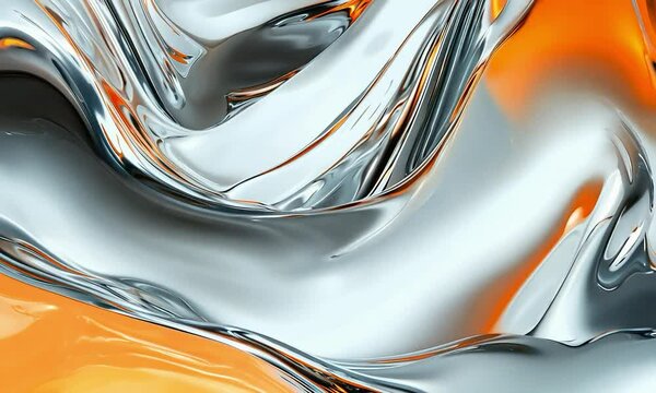 modern abstract pattern of an opal in the shape of a curve with a silver reflective surface light gray and orange