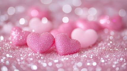 Fototapeta premium Pink background with lots of hearts and stars, pastel pink background with many small white heart shapes, light pink and baby blue, soft pink with sparkling sparkles, with generative ai
