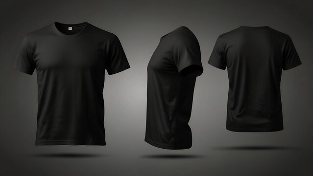Front and rear views of a blank black shirt mockup template, isolated on a white, simple t-shirt mockup. Presentation of the tee sweater sweatshirt design for printing. 