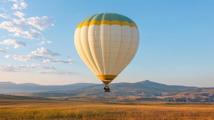 Naklejka premium Couple going on a hot air balloon ride, floating above the landscape and sharing a magical moment hot air balloon, adventure, romance