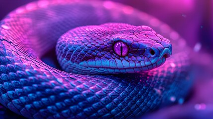 Ethereal Serpent in Holographic Zoo Neon Lit Tree Branch Coiled with Glowing Scales