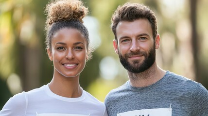Couple participating in a charity walk or run, supporting a cause and staying active together   charity walk, teamwork, giving back