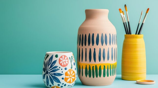 A pottery painting class, decorating ceramic pieces together with colorful designs   pottery painting, creative expression, bonding