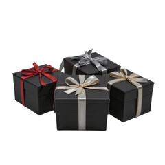 Obraz premium Elegant Black Gift Boxes with Colorful Ribbons, Concept for Luxury Gift, Birthday, Anniversary, or Special Occasion.