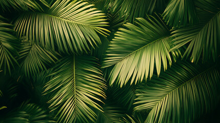 Repeating pattern of palm leaves creating a tropical background 
