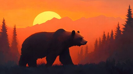 Majestic Bear Traversing a Lush Sunlit Forest Landscape