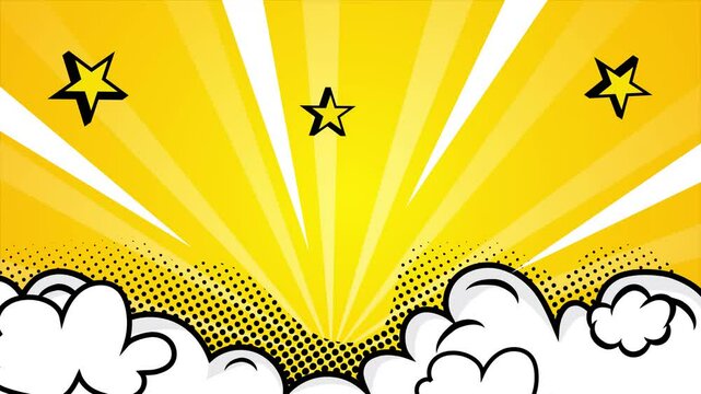 vibrant comic book style background with stars and clouds seamless 4k video background motion pop art design