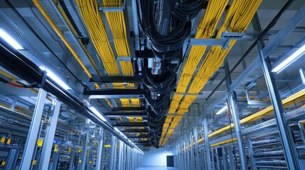 Server Room with Yellow Cables