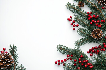 christmas background with fir branches and cones