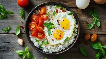 Rice with Eggs, Tomatoes, and Basil