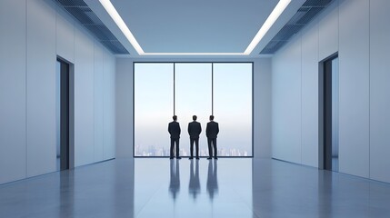 Fototapeta premium Executives Discussing Business Strategy in Minimalist Office with Natural Lighting