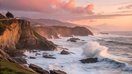 Obraz premium Rocky Coastline at Sunrise