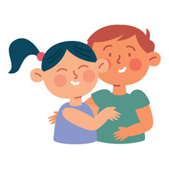 happy kids characters hugging