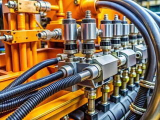 Modern engineering marvels: Hydraulics captured in intimate detail.