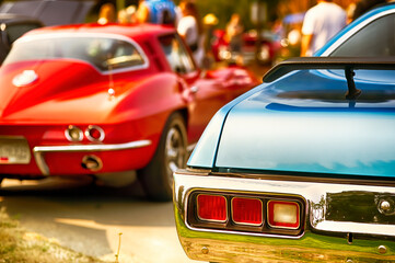 Classic cars on display at summer cruise in.