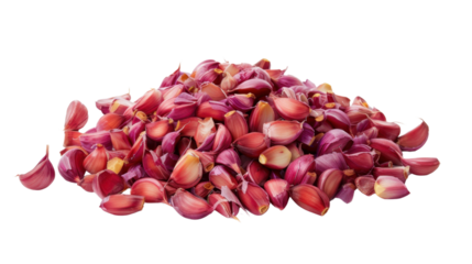 Pile of garlic cloves on white transparent background