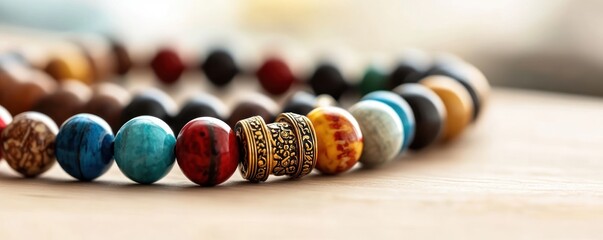 Naklejka premium A close-up of colorful beads arranged in a decorative pattern.