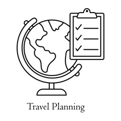 Travel Planning Icon – World Map and Checklist Symbolizing Organized Adventure Preparation